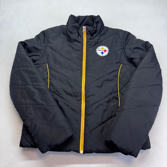 Pittsburgh Steelers Women's Puffer Jacket Black Yellow NFL Team Apparel Size Med - Picture 2 of 8